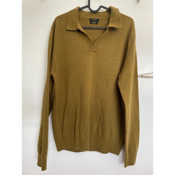 Massimo Dutti Men extra fine Wool Jumper Sweater Size US L mustard sage green - Picture 1 of 9